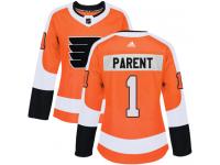 #1 Authentic Bernie Parent Orange Adidas NHL Home Women's Jersey Philadelphia Flyers