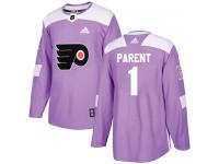 #1 Authentic Bernie Parent Purple Adidas NHL Men's Jersey Philadelphia Flyers Fights Cancer Practice