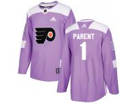 #1 Authentic Bernie Parent Purple Adidas NHL Youth Jersey Philadelphia Flyers Fights Cancer Practice