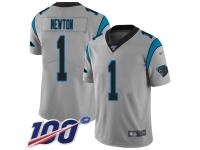 #1 Limited Cam Newton Silver Football Youth Jersey Carolina Panthers Inverted Legend Vapor Rush 100th Season