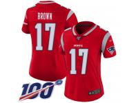 100th Season Antonio Brown Women's Limited Red Jersey Football New England Patriots Inverted Legend #17