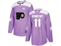 #11 Authentic Travis Konecny Purple Adidas NHL Men's Jersey Philadelphia Flyers Fights Cancer Practice