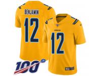 #12 Limited Travis Benjamin Gold Football Youth Jersey Los Angeles Chargers Inverted Legend 100th Season