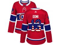 #13 Adidas Authentic Max Domi Women's Red NHL Jersey - Montreal Canadiens USA Flag Fashion