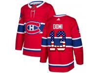 #13 Adidas Authentic Max Domi Youth Red NHL Jersey - Montreal Canadiens USA Flag Fashion