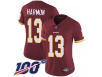 #13 Limited Kelvin Harmon Burgundy Red Football Home Women's Jersey Washington Redskins Vapor Untouchable 100th Season