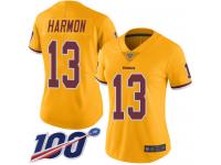 #13 Limited Kelvin Harmon Gold Football Women's Jersey Washington Redskins Rush Vapor Untouchable 100th Season