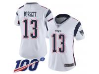 #13 Limited Phillip Dorsett White Football Road Women's Jersey New England Patriots Vapor Untouchable 100th Season