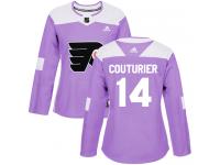 #14 Authentic Sean Couturier Purple Adidas NHL Women's Jersey Philadelphia Flyers Fights Cancer Practice