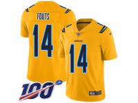 #14 Limited Dan Fouts Gold Football Youth Jersey Los Angeles Chargers Inverted Legend 100th Season