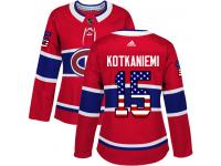 #15 Adidas Authentic Jesperi Kotkaniemi Women's Red NHL Jersey - Montreal Canadiens USA Flag Fashion