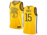 #15  Damian Jones Yellow Basketball Men's Jersey Golden State Warriors Earned Edition 2019 Basketball Finals Bound