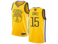 #15  Damian Jones Yellow Basketball Youth Jersey Golden State Warriors Earned Edition 2019 Basketball Finals Bound