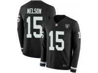 #15 Limited J. J. Nelson Black Football Men's Jersey Oakland Raiders Therma Long Sleeve