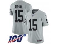 #15 Limited J. J. Nelson Silver Football Men's Jersey Oakland Raiders Inverted Legend 100th Season