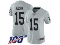 #15 Limited J. J. Nelson Silver Football Women's Jersey Oakland Raiders Inverted Legend 100th Season