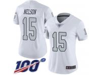 #15 Limited J. J. Nelson White Football Women's Jersey Oakland Raiders Rush Vapor Untouchable 100th Season