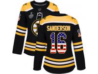 #16 Authentic Derek Sanderson Black Hockey Women's Jersey Boston Bruins USA Flag Fashion 2019 Stanley Cup Final Bound