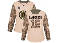 #16 Authentic Derek Sanderson Camo Hockey Women's Jersey Boston Bruins Veterans Day Practice 2019 Stanley Cup Final Bound