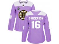 #16 Authentic Derek Sanderson Purple Hockey Women's Jersey Boston Bruins Fights Cancer Practice 2019 Stanley Cup Final Bound