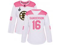 #16 Authentic Derek Sanderson White Pink Hockey Women's Jersey Boston Bruins Fashion 2019 Stanley Cup Final Bound