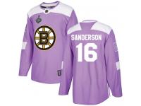 #16 Derek Sanderson Purple Hockey Men's Jersey Boston Bruins Fights Cancer Practice 2019 Stanley Cup Final Bound