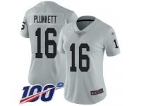 #16 Limited Jim Plunkett Silver Football Women's Jersey Oakland Raiders Inverted Legend 100th Season