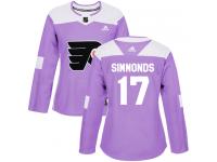 #17 Authentic Wayne Simmonds Purple Adidas NHL Women's Jersey Philadelphia Flyers Fights Cancer Practice