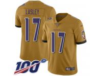 #17 Limited Jordan Lasley Gold Football Men's Jersey Baltimore Ravens Inverted Legend 100th Season