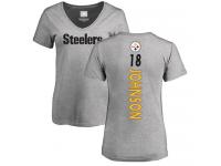 #18 Diontae Johnson Ash Football Backer V-Neck Women's Pittsburgh Steelers T-Shirt