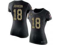 #18 Diontae Johnson Black Camo Football Salute to Service Women's Pittsburgh Steelers T-Shirt