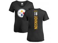 #18 Diontae Johnson Black Football Backer Slim Fit Women's Pittsburgh Steelers T-Shirt