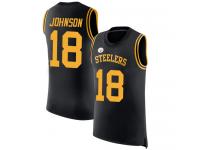 #18 Diontae Johnson Black Football Men's Jersey Pittsburgh Steelers Player Name & Number Tank Top