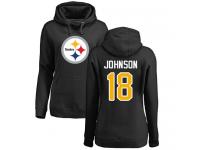 #18 Diontae Johnson Black Football Name & Number Logo Women's Pittsburgh Steelers Pullover Hoodie