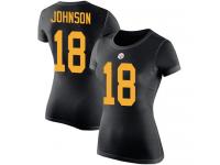 #18 Diontae Johnson Black Football Rush Pride Name & Number Women's Pittsburgh Steelers T-Shirt