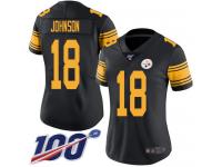 #18 Limited Diontae Johnson Black Football Women's Jersey Pittsburgh Steelers Rush Vapor Untouchable 100th Season