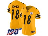 #18 Limited Diontae Johnson Gold Football Women's Jersey Pittsburgh Steelers Inverted Legend 100th Season