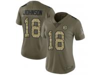 #18 Limited Diontae Johnson Olive Camo Football Women's Jersey Pittsburgh Steelers 2017 Salute to Service
