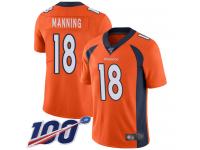 #18 Limited Peyton Manning Orange Football Home Youth Jersey Denver Broncos Vapor Untouchable 100th Season