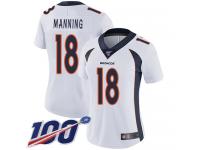 #18 Limited Peyton Manning White Football Road Women's Jersey Denver Broncos Vapor Untouchable 100th Season