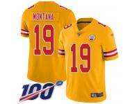 #19 Limited Joe Montana Gold Football Men's Jersey Kansas City Chiefs Inverted Legend Vapor Rush 100th Season