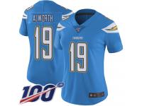 #19 Limited Lance Alworth Electric Blue Football Alternate Women's Jersey Los Angeles Chargers Vapor Untouchable 100th Season