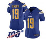 #19 Limited Lance Alworth Electric Blue Football Women's Jersey Los Angeles Chargers Rush Vapor Untouchable 100th Season