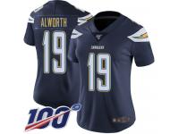 #19 Limited Lance Alworth Navy Blue Football Home Women's Jersey Los Angeles Chargers Vapor Untouchable 100th Season