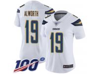 #19 Limited Lance Alworth White Football Road Women's Jersey Los Angeles Chargers Vapor Untouchable 100th Season