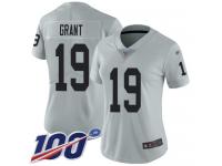 #19 Limited Ryan Grant Silver Football Women's Jersey Oakland Raiders Inverted Legend 100th Season