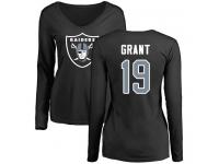 #19 Ryan Grant Olive Football Name & Number Logo Women's Oakland Raiders Long Sleeve T-Shirt