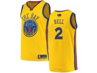 #2  Jordan Bell Gold Basketball Men's Jersey Golden State Warriors City Edition 2019 Basketball Finals Bound