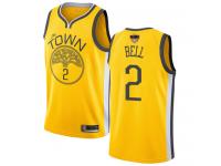 #2  Jordan Bell Yellow Basketball Men's Jersey Golden State Warriors Earned Edition 2019 Basketball Finals Bound