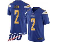 #2 Limited Easton Stick Electric Blue Football Youth Jersey Los Angeles Chargers Rush Vapor Untouchable 100th Season